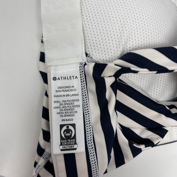 Athleta Navy Blue White XSmall Striped High Neck Mudra Sports Bra Cut Out Back - Picture 12 of 12